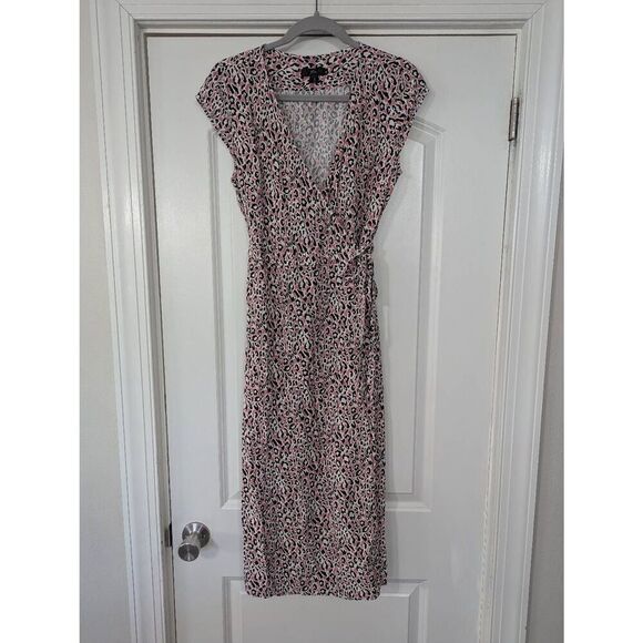 J. Crew Leopard Print Midi Wrap Dress women's size small pink black - Picture 1 of 7